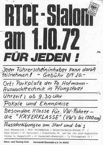 Einladung zum RTCE-Slalom am 1.10.1972